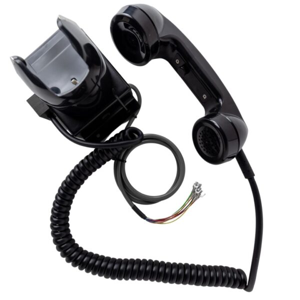 A Black Color Bus Handset Assembly on a White