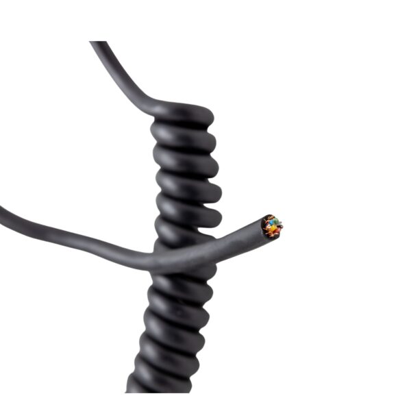 A Coil Cord in Black Color on a White Background